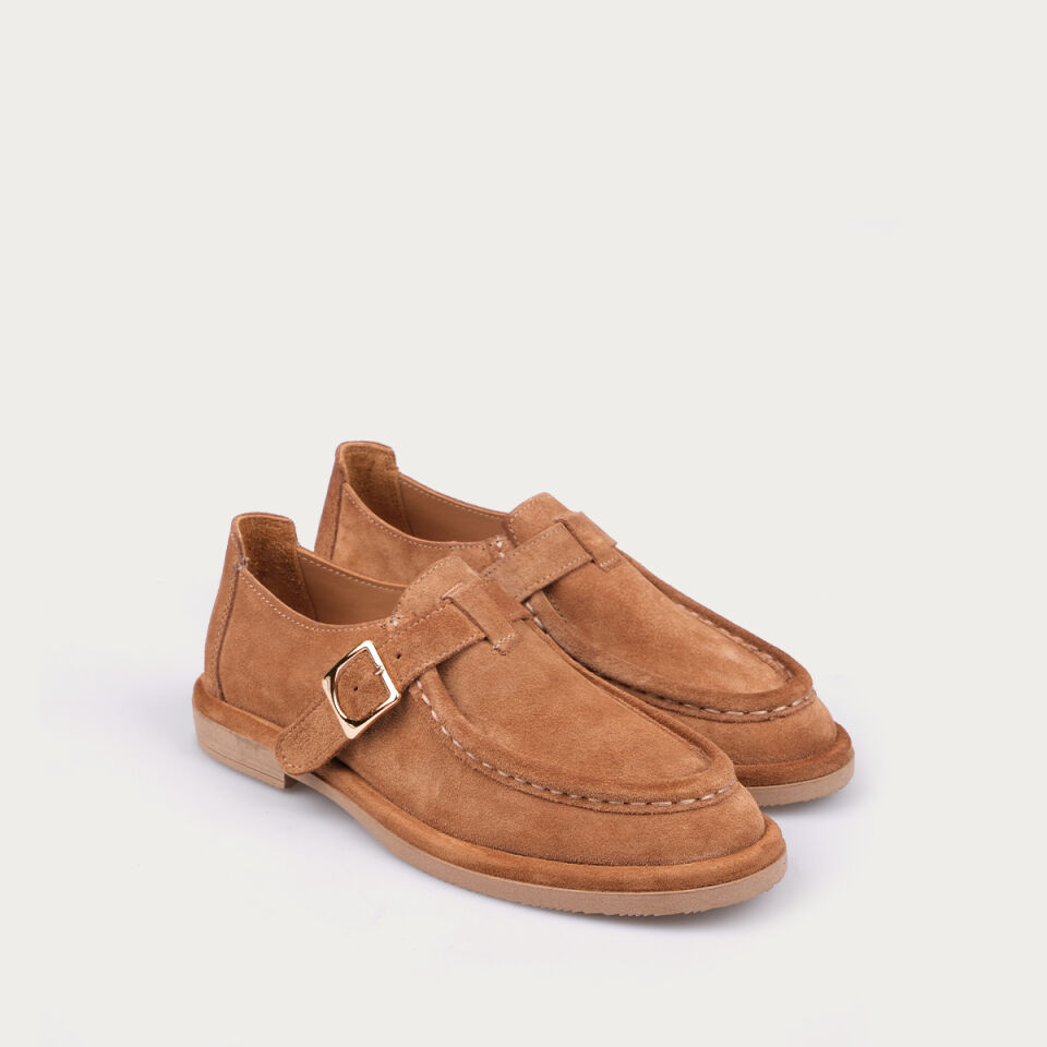 40228 Tokalı Camel Süet Loafer Ayakkabı