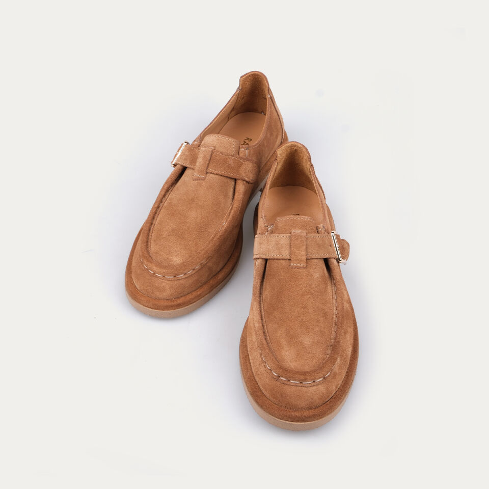 40228 Tokalı Camel Süet Loafer Ayakkabı