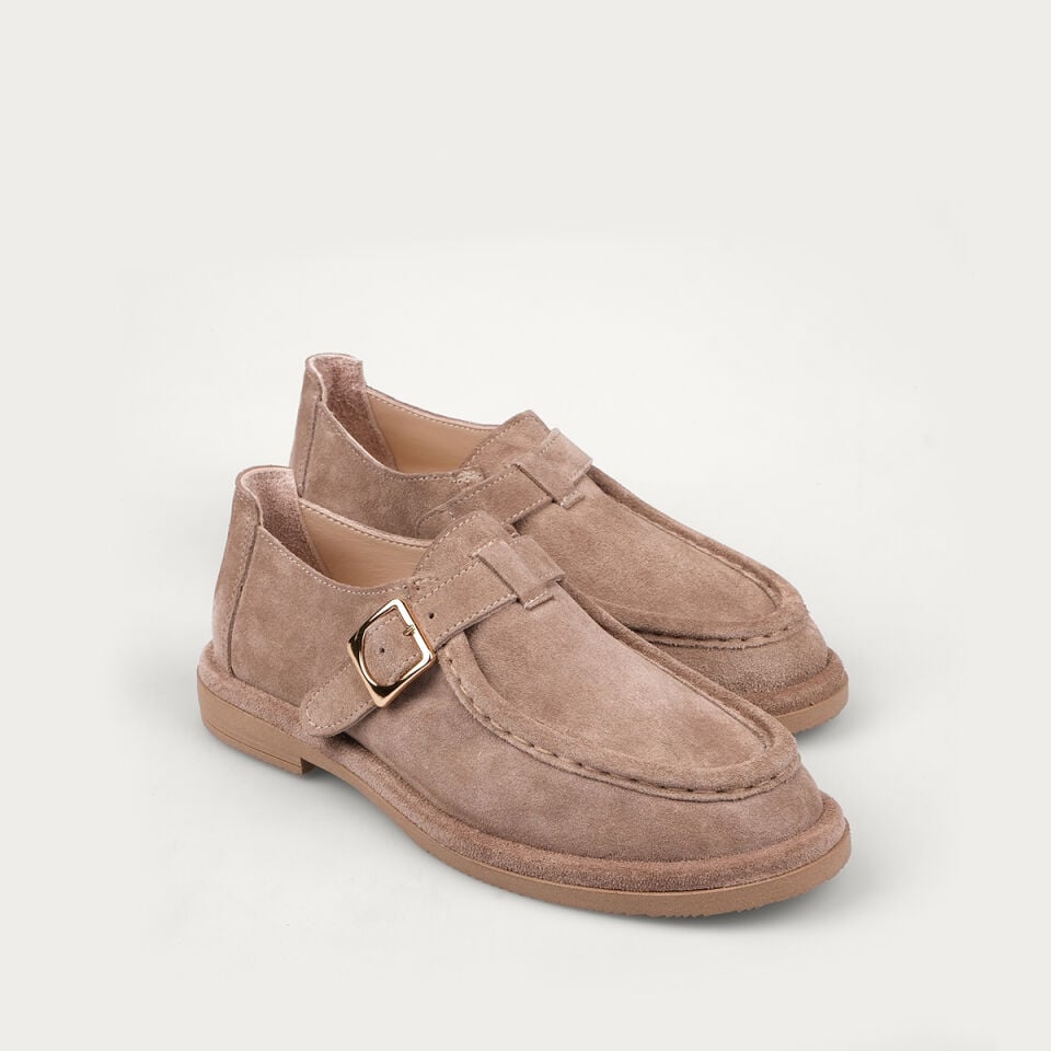 40228 Tokalı Bej Süet Loafer Ayakkabı