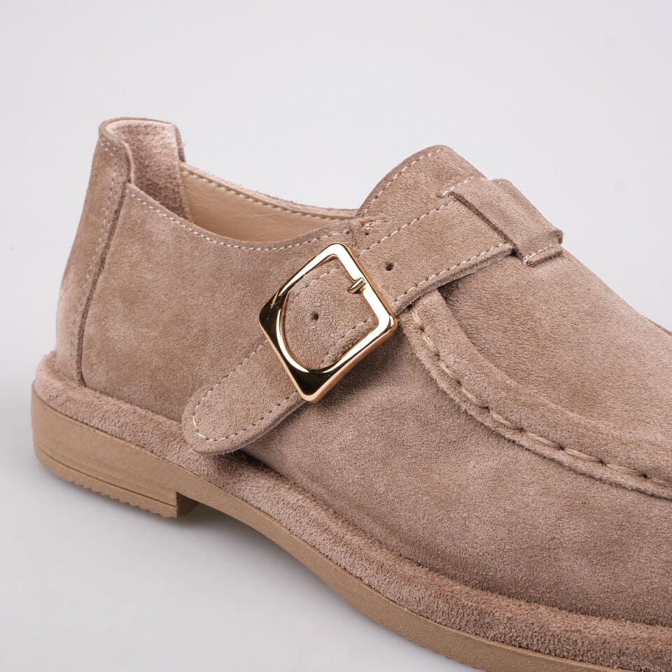 40228 Tokalı Bej Süet Loafer Ayakkabı