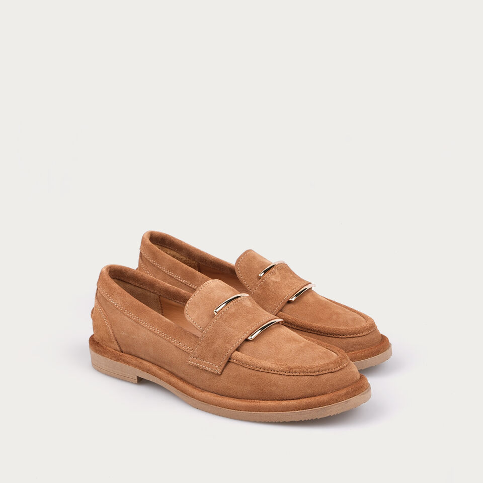 40224 Tokalı Camel Süet Loafer Ayakkabı