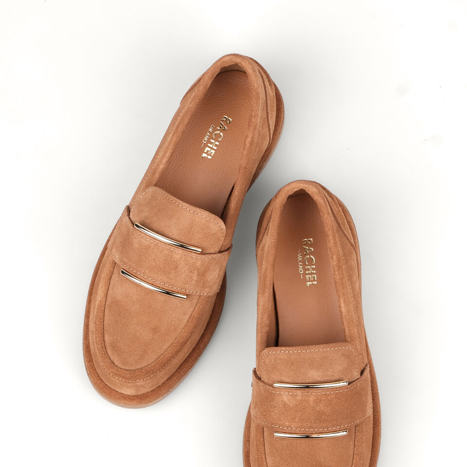 40224 Tokalı Camel Süet Loafer Ayakkabı