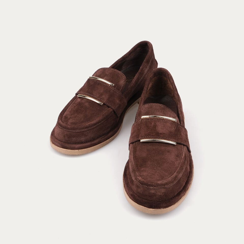 40224 Tokalı Kahve Süet Loafer Ayakkabı
