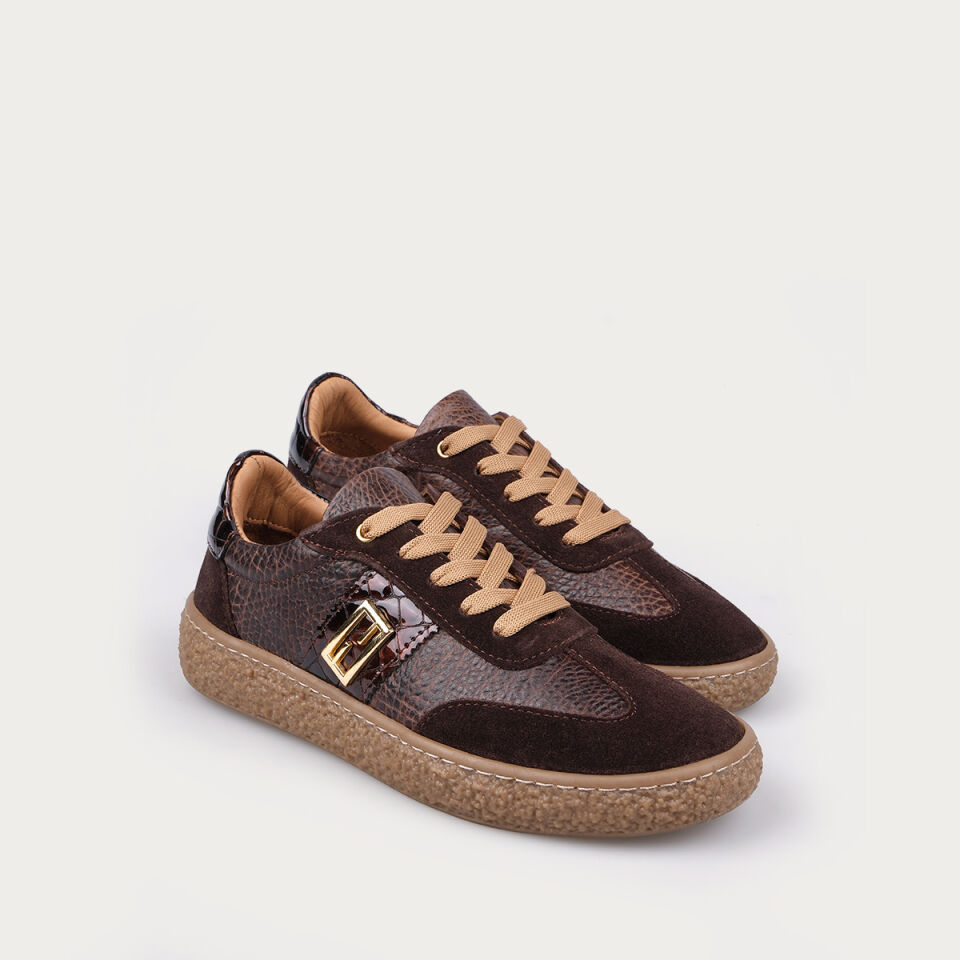 8249 Kahve Deri Yılan Desen Sneaker