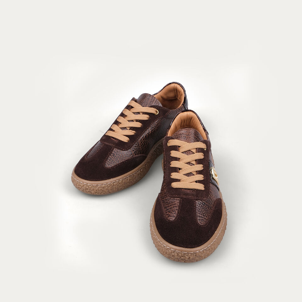 8249 Kahve Deri Yılan Desen Sneaker