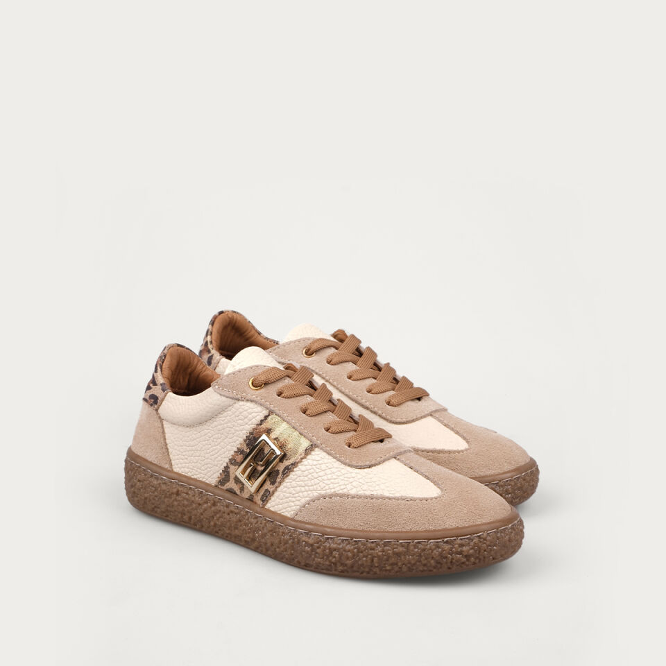 8249 Bej Deri Yılan Desen Sneaker