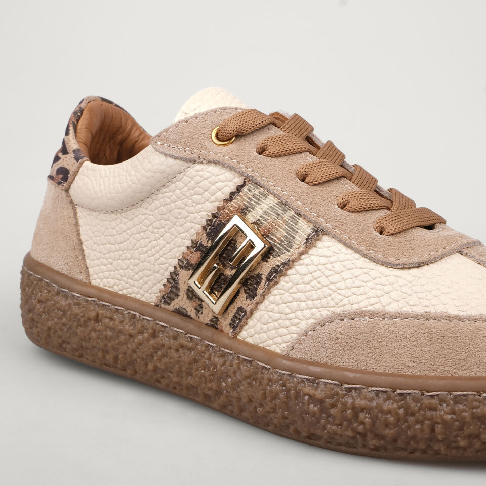 8249 Bej Deri Yılan Desen Sneaker