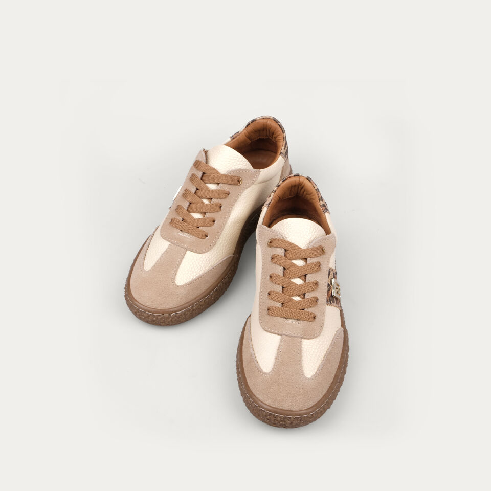 8249 Bej Deri Yılan Desen Sneaker