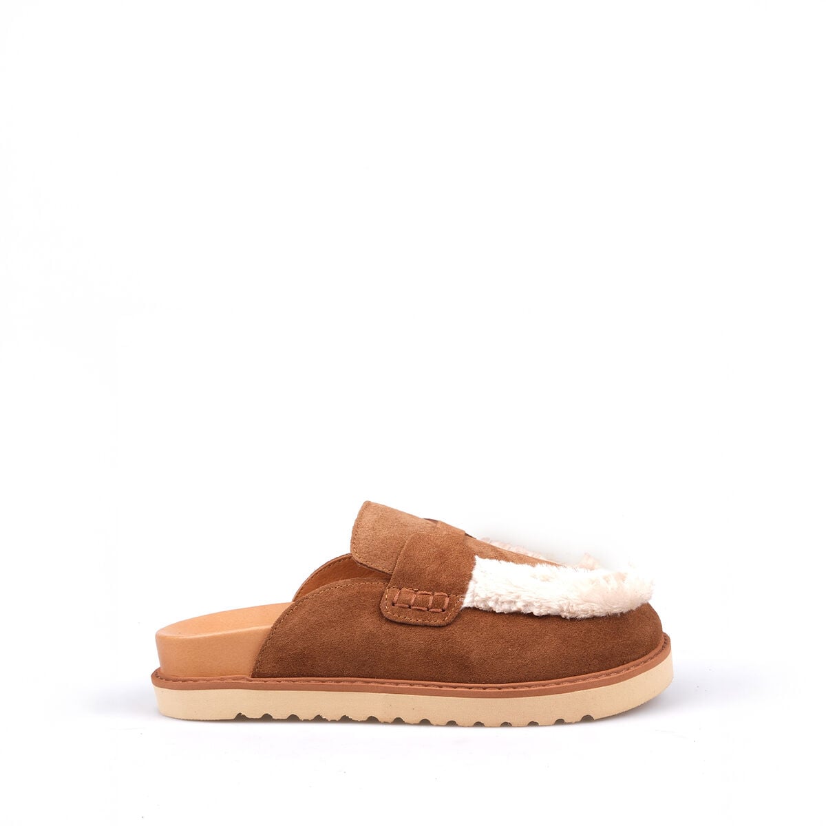 8218 Kürklü Camel Süet Sabo Terlik
