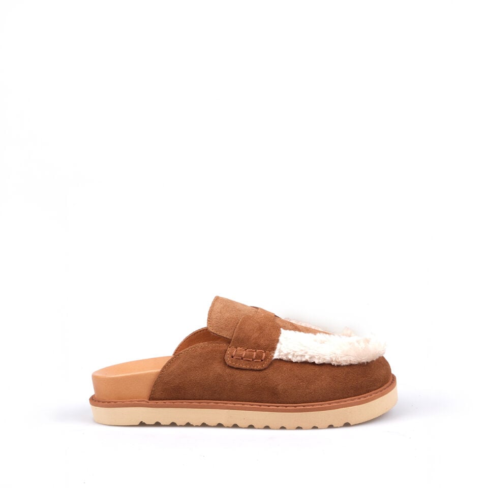 8218 Kürklü Camel Süet Sabo Terlik
