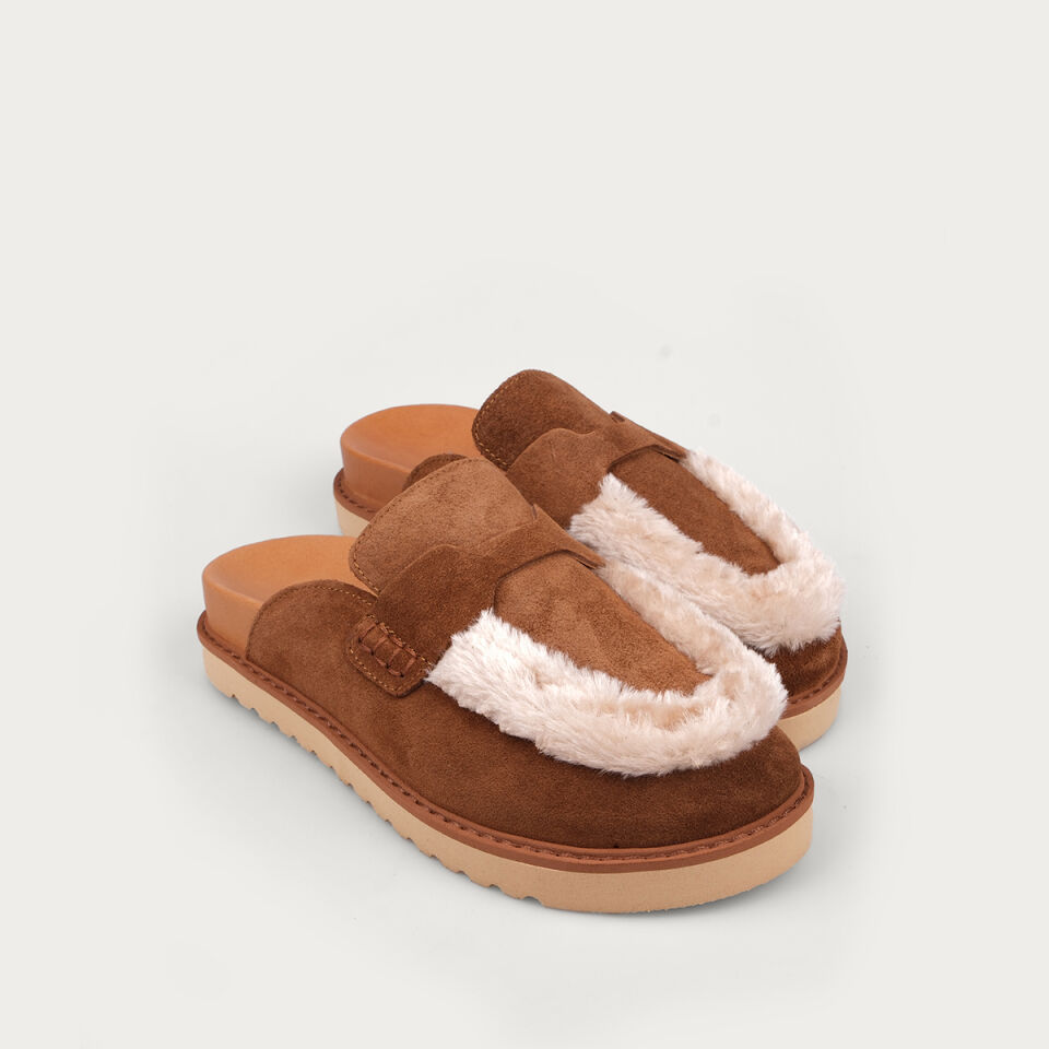 8218 Kürklü Camel Süet Sabo Terlik