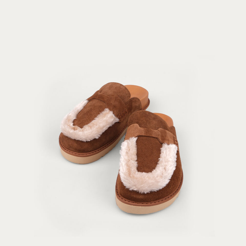 8218 Kürklü Camel Süet Sabo Terlik