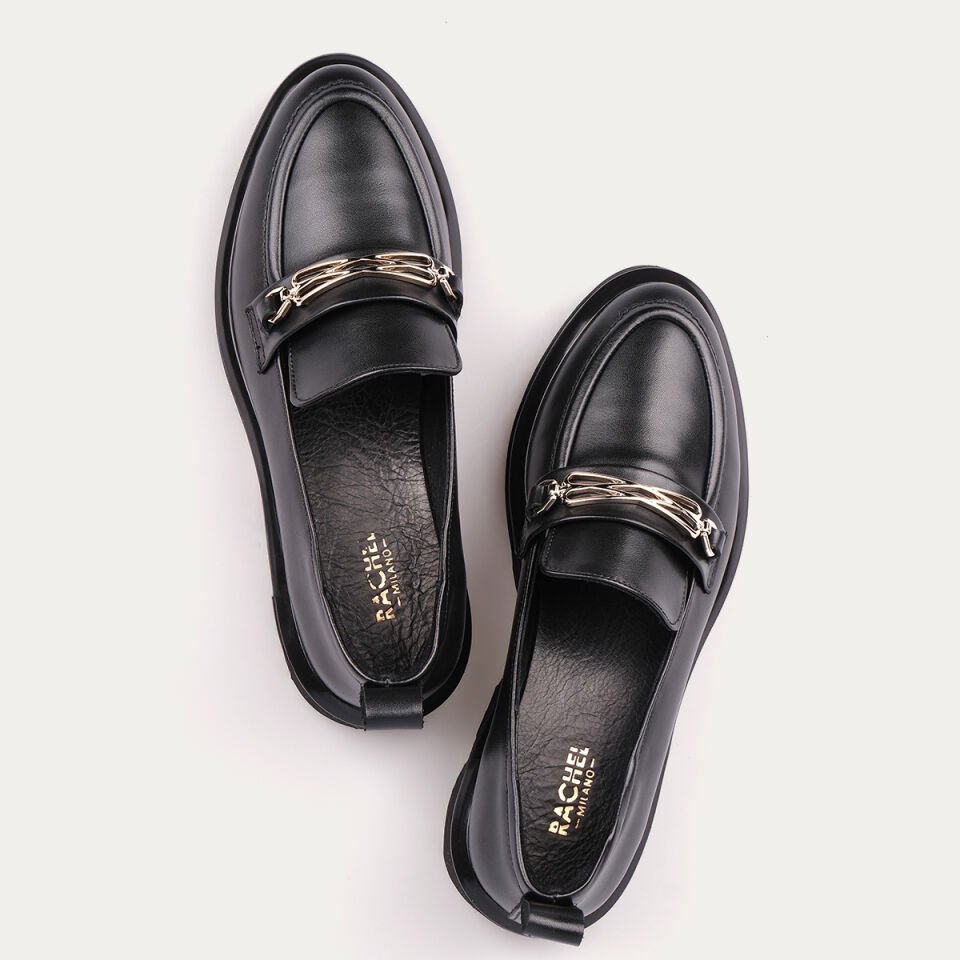 8035 Tokalı Siyah Deri Deck Loafer Ayakkabı