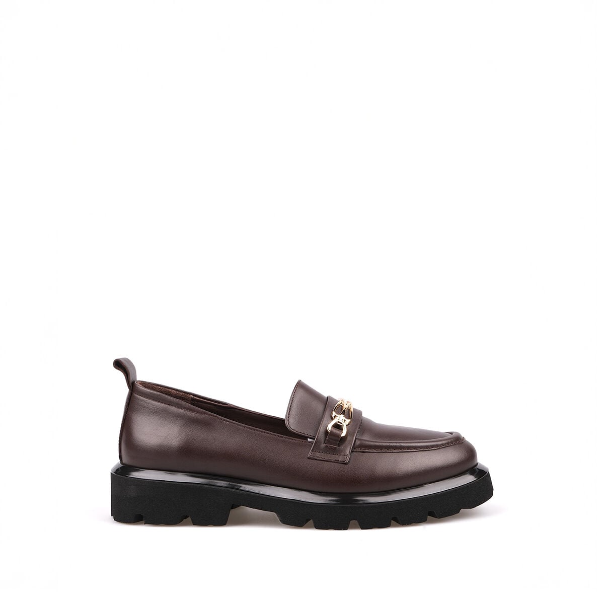 8035 Tokalı Kahve Deri Deck Loafer Ayakkabı