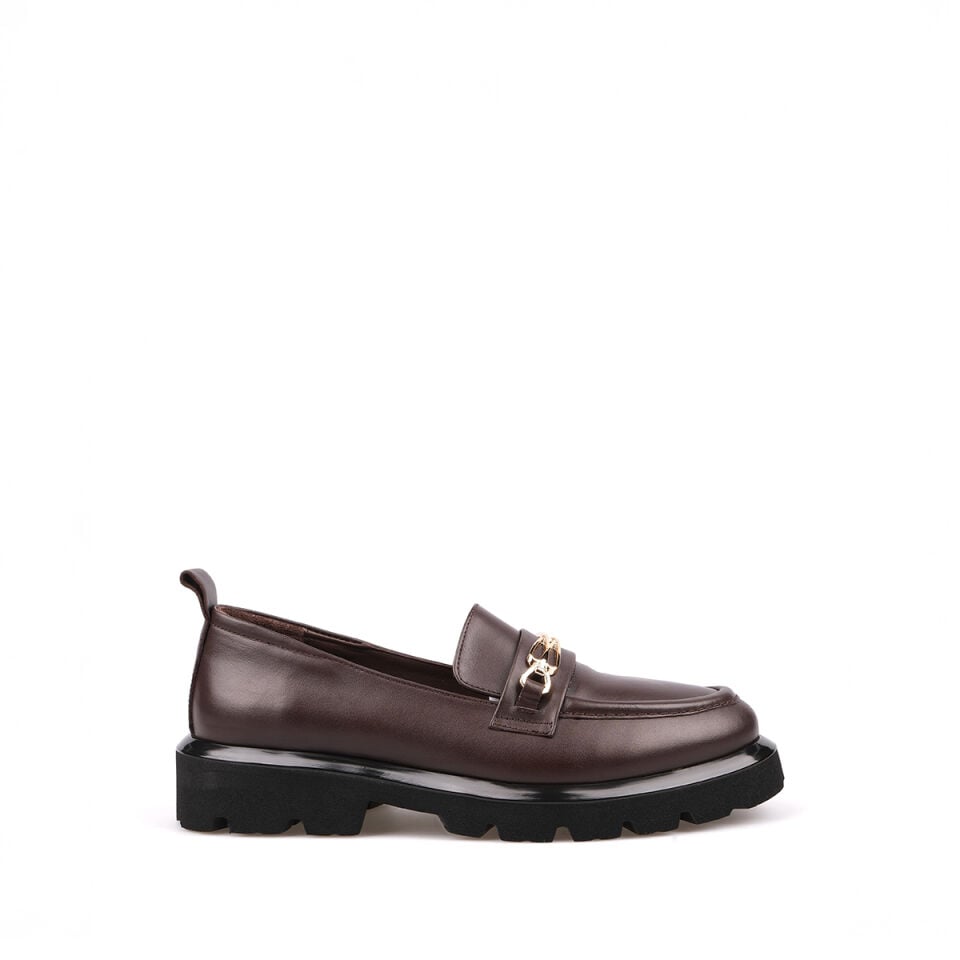 8035 Tokalı Kahve Deri Deck Loafer Ayakkabı