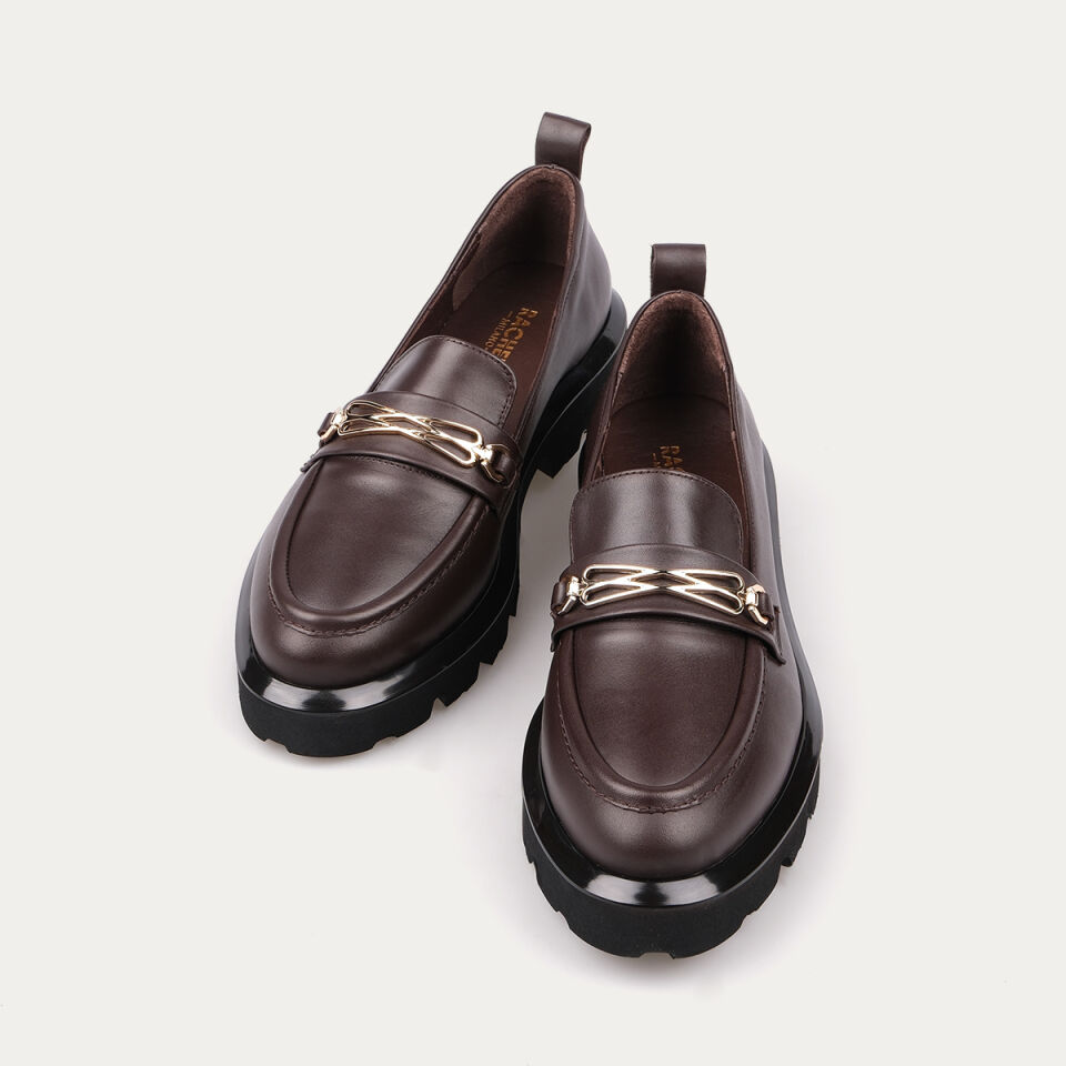 8035 Tokalı Kahve Deri Deck Loafer Ayakkabı