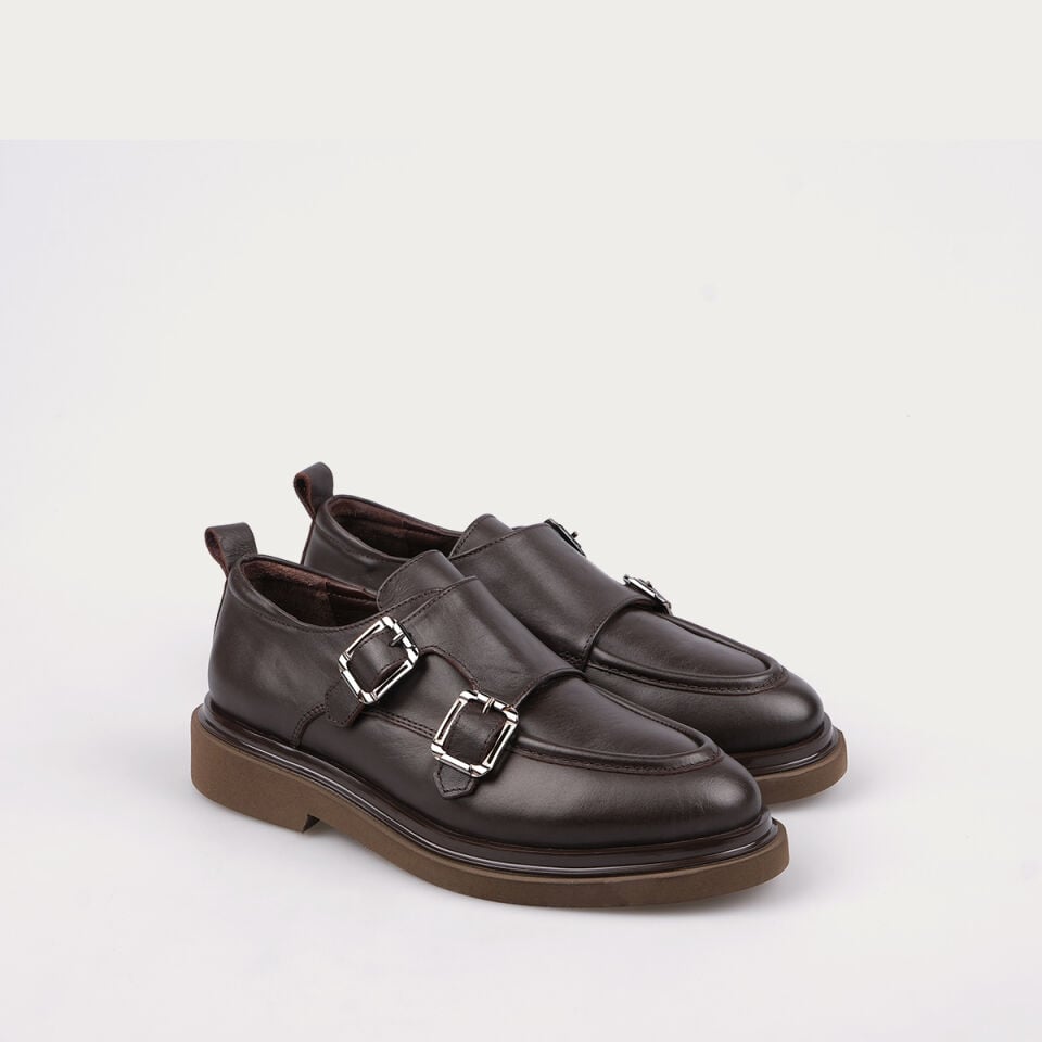 8034 Tokalı Kahve Deri Loafer Ayakkabı
