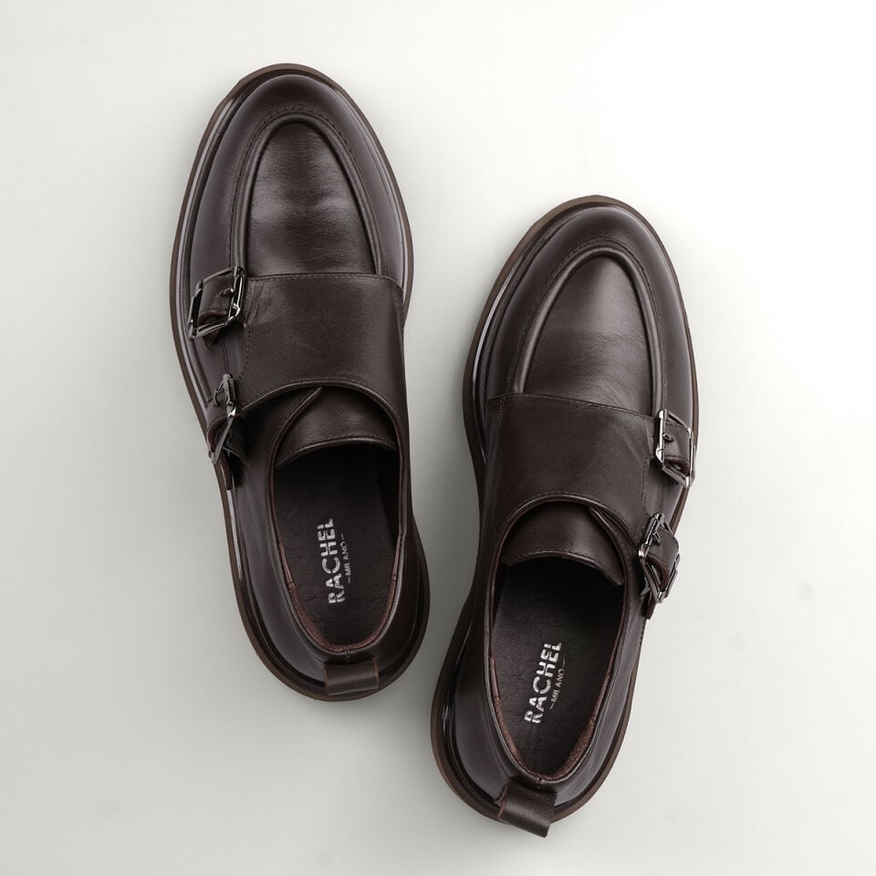 8034 Tokalı Kahve Deri Loafer Ayakkabı