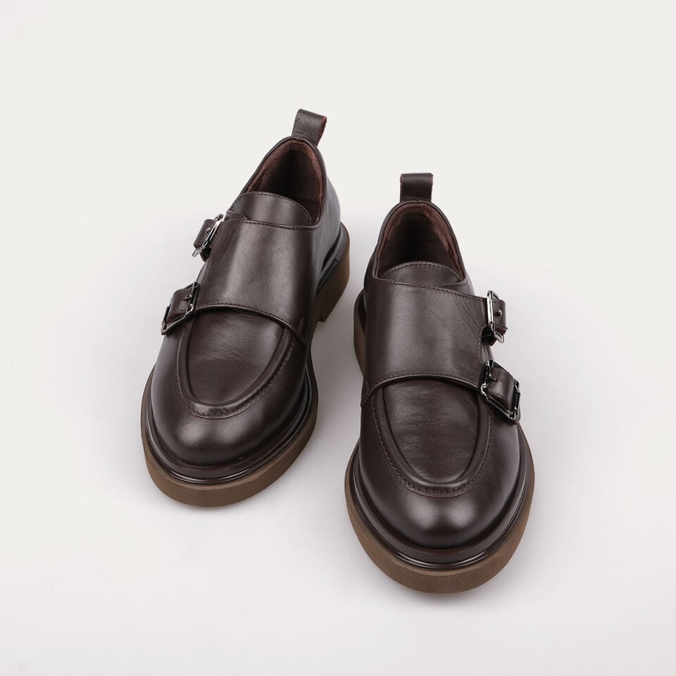 8034 Tokalı Kahve Deri Loafer Ayakkabı