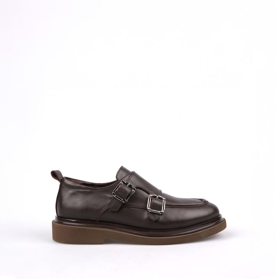 8034 Tokalı Kahve Deri Loafer Ayakkabı