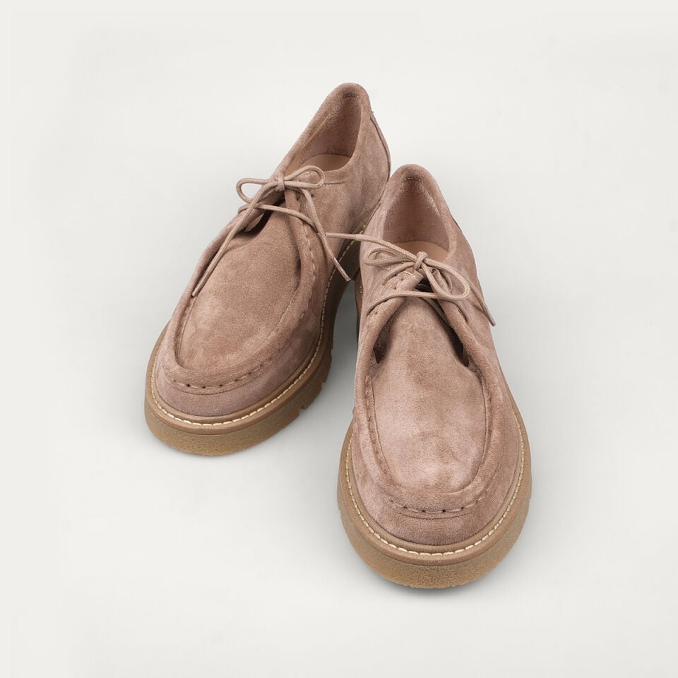 25-106 Bej Süet Bağcıklı Loafer Ayakkabı