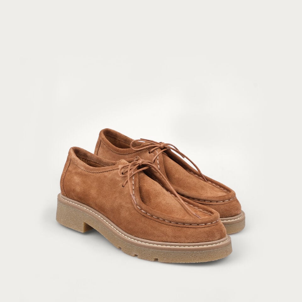25-106 Camel Süet Bağcıklı Loafer Ayakkabı