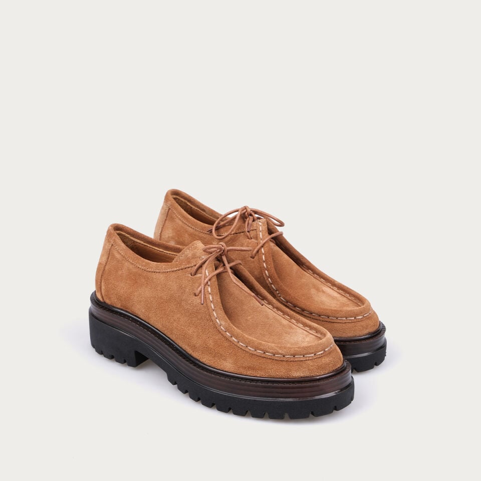 3308 Camel Süet Bağcıklı Loafer Ayakkabı