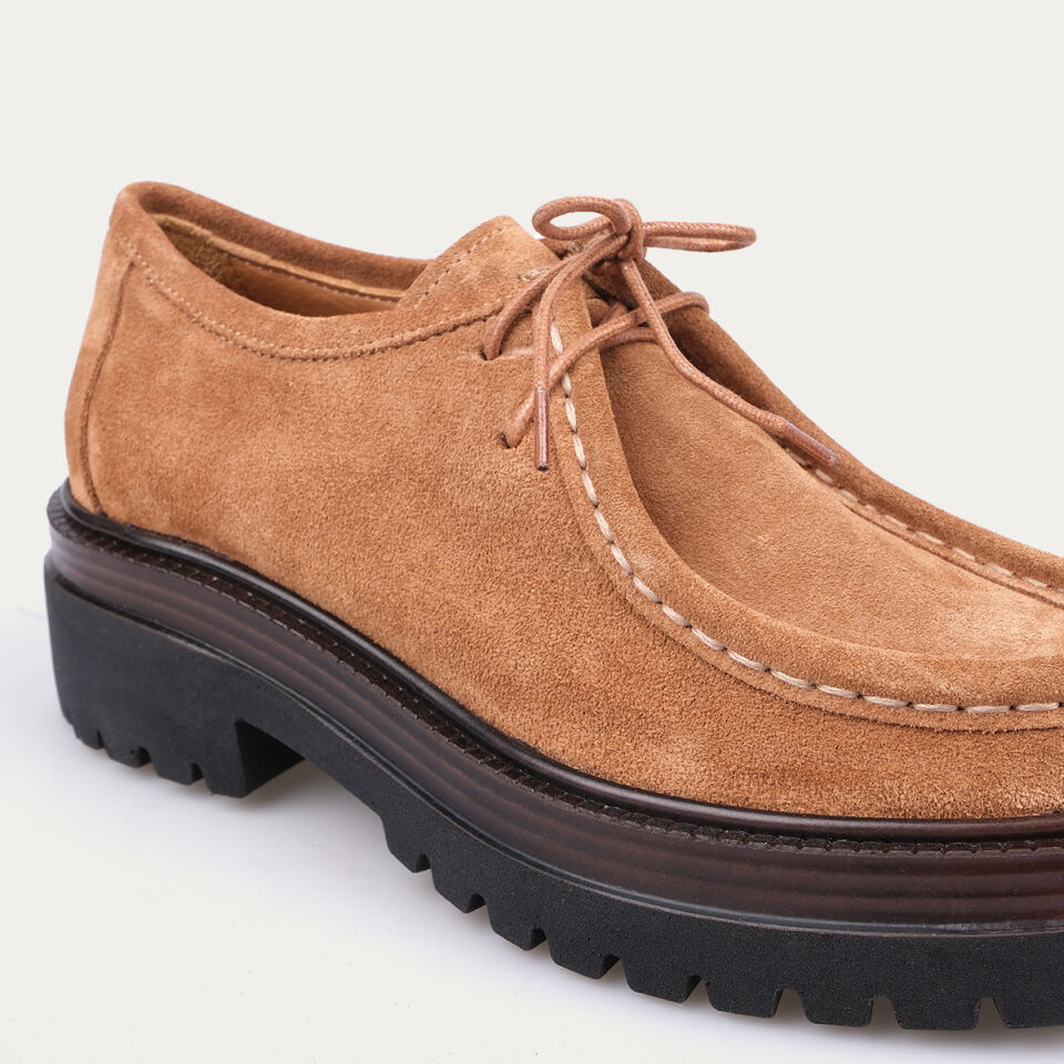 3308 Camel Süet Bağcıklı Loafer Ayakkabı