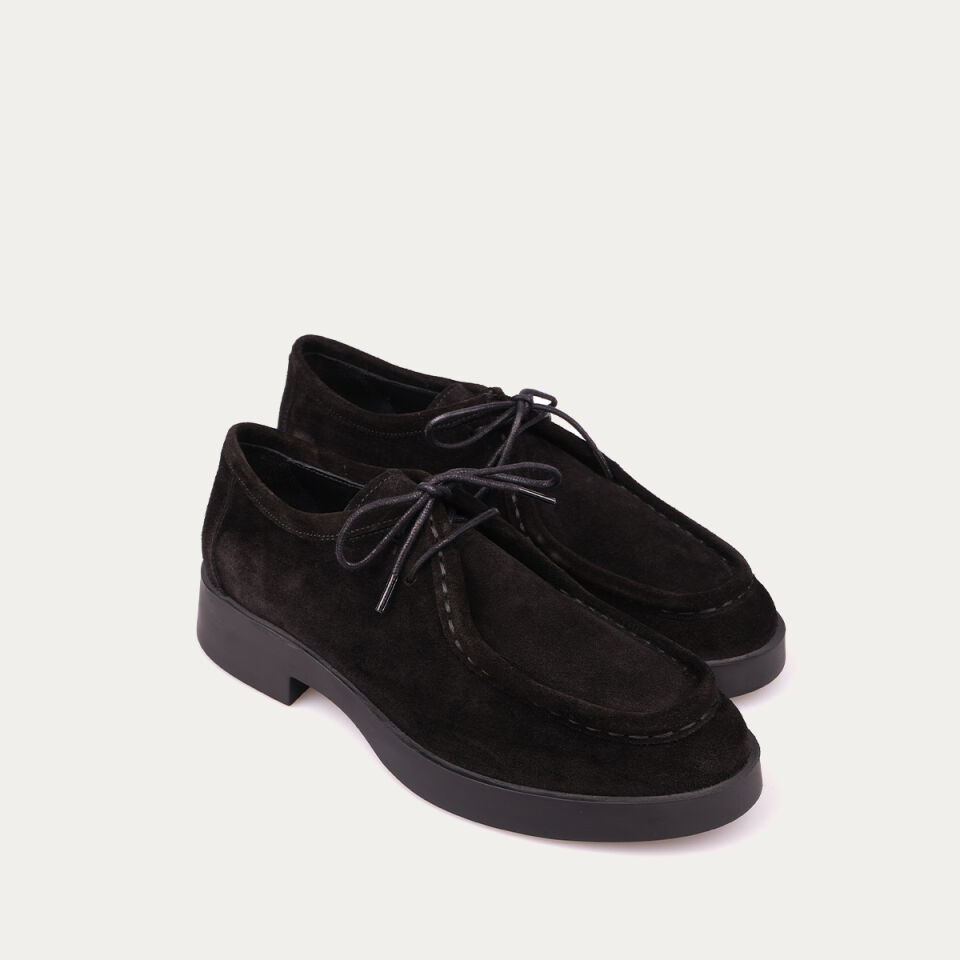 25-513 Bağcıklı Siyah Süet Loafer Ayakkabı