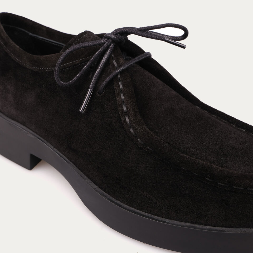 25-513 Bağcıklı Siyah Süet Loafer Ayakkabı