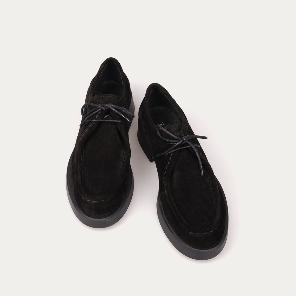 25-513 Bağcıklı Siyah Süet Loafer Ayakkabı