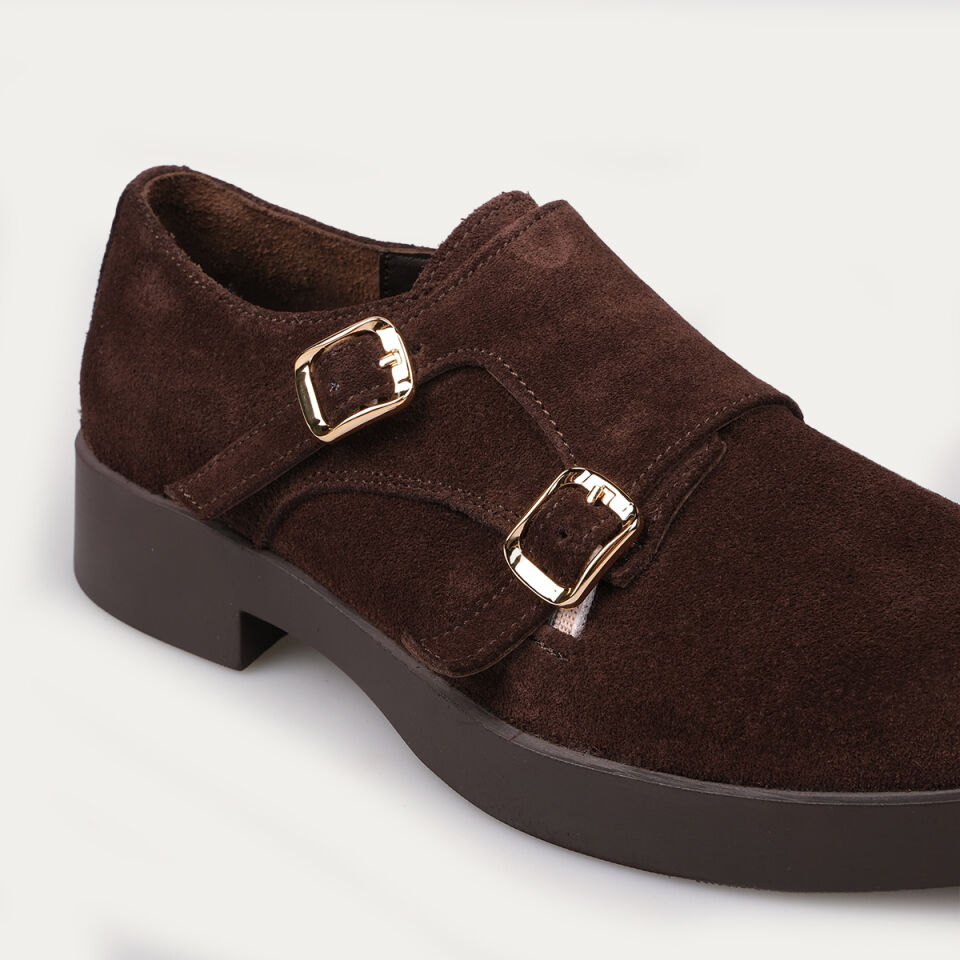 40263 Kemerli Kahve Süet Loafer Ayakkabı