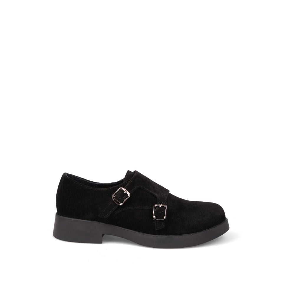 40263 Kemerli Siyah Süet Loafer Ayakkabı
