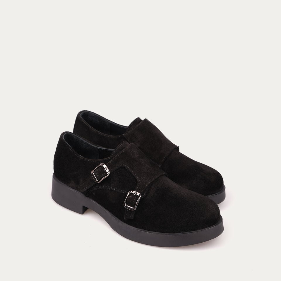 40263 Kemerli Siyah Süet Loafer Ayakkabı