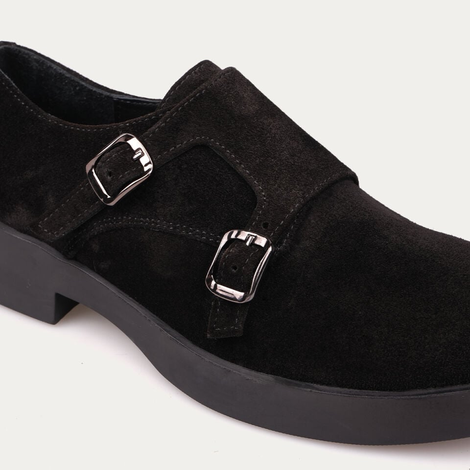 40263 Kemerli Siyah Süet Loafer Ayakkabı