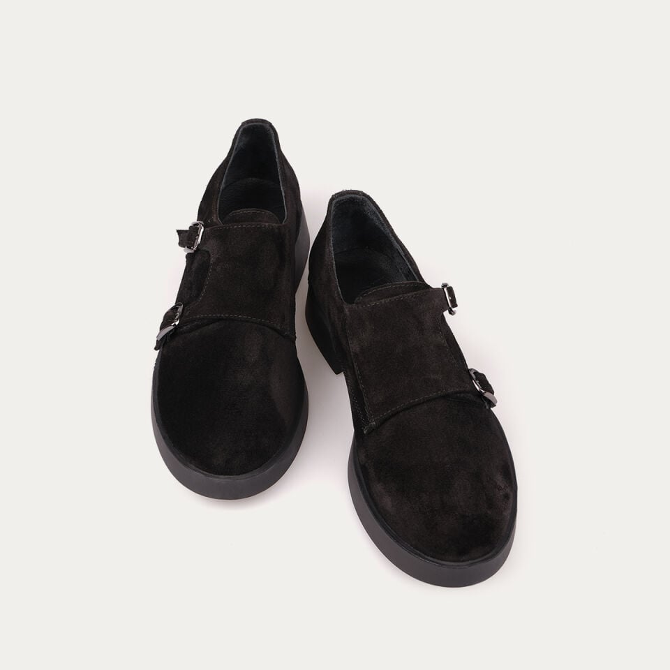 40263 Kemerli Siyah Süet Loafer Ayakkabı