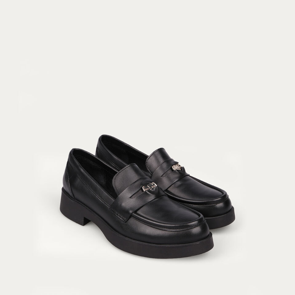 9372 Siyah Deri Loafer Ayakkabı